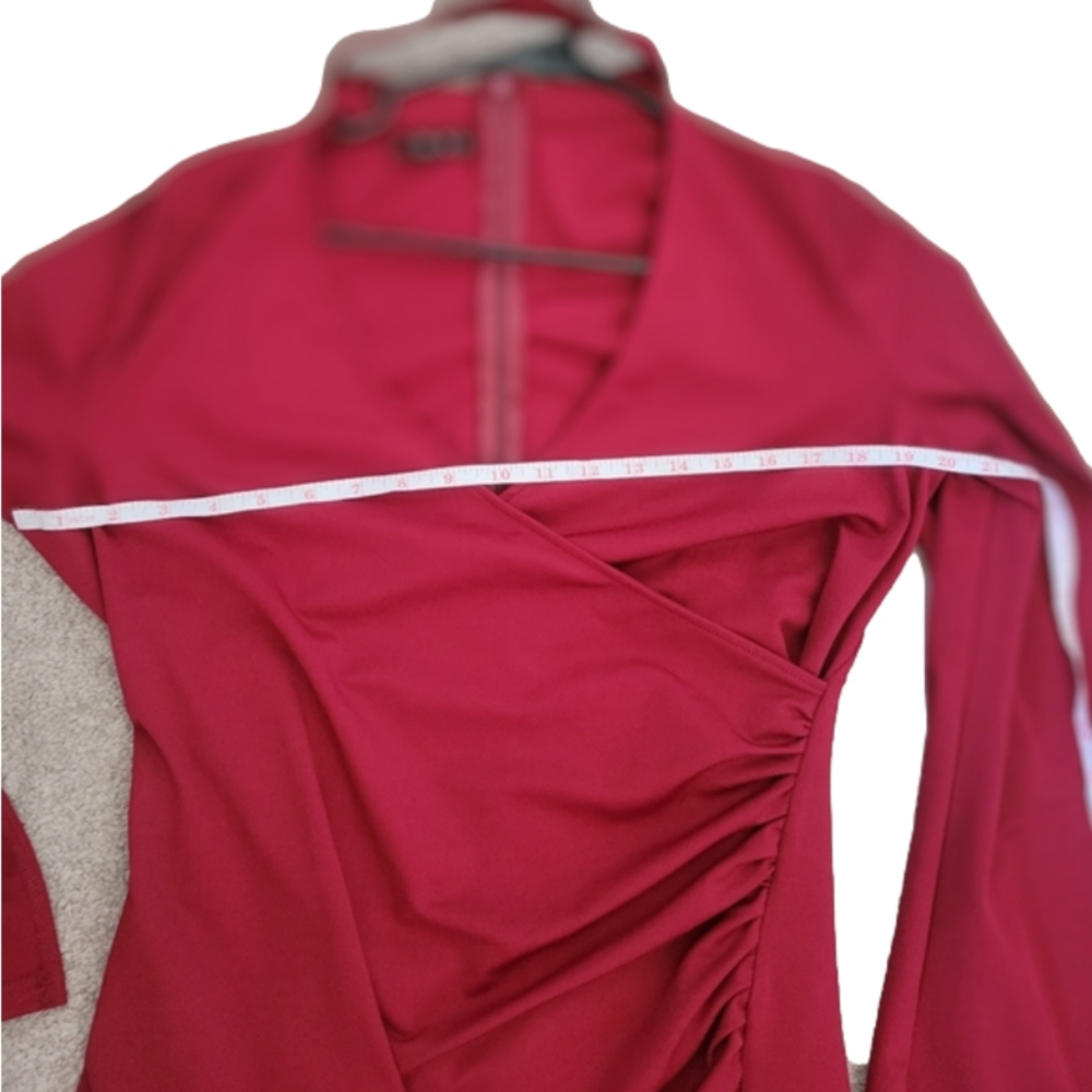 *sold*Shein Wrap Ruched Split Sleeve Solid Dress Red bloggers Fav - Picture 6 of 6